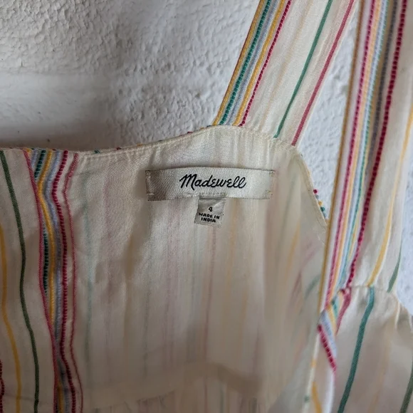 Madewell Dress Womens 4 White Ivory Rainbow Stripe Tiered Button Back Midi - Picture 4 of 7